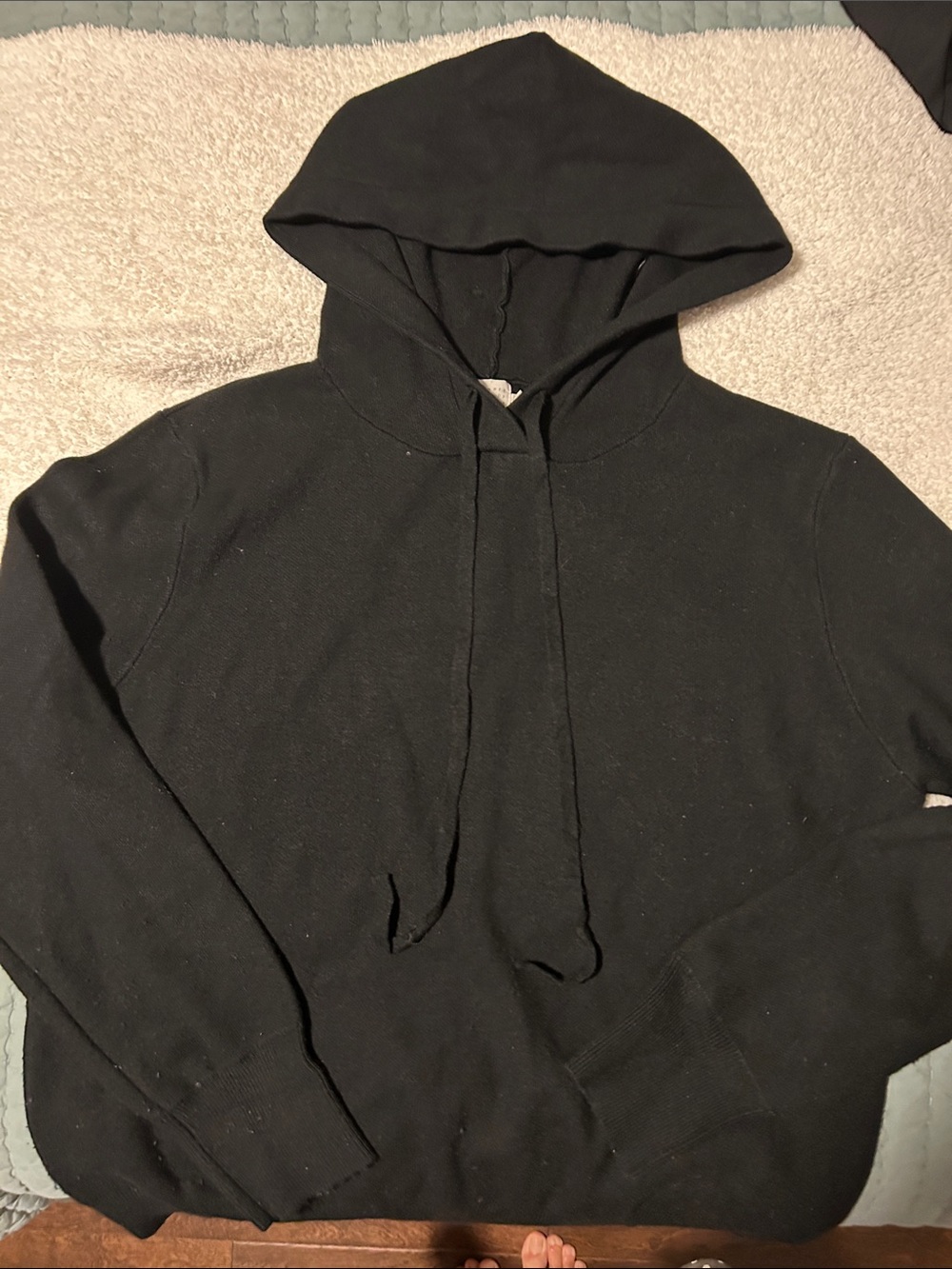 Women's Black Hooded Knit Pullover Sweatshirt